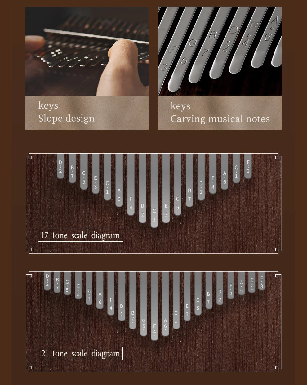 Hluru Maple Kalimba – 17-21 Key Acrylic Thumb Piano
